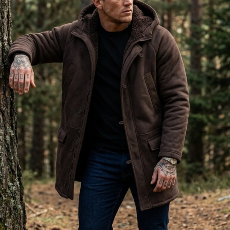 Hunting Outdoor Jacket - メンズフェイクファー裏地付きフード付き冬用ジャケット | 防風フリースアウトドアコート 暖かいハンティング・ハイキングウェア ソフトメンズウィンタージャケット