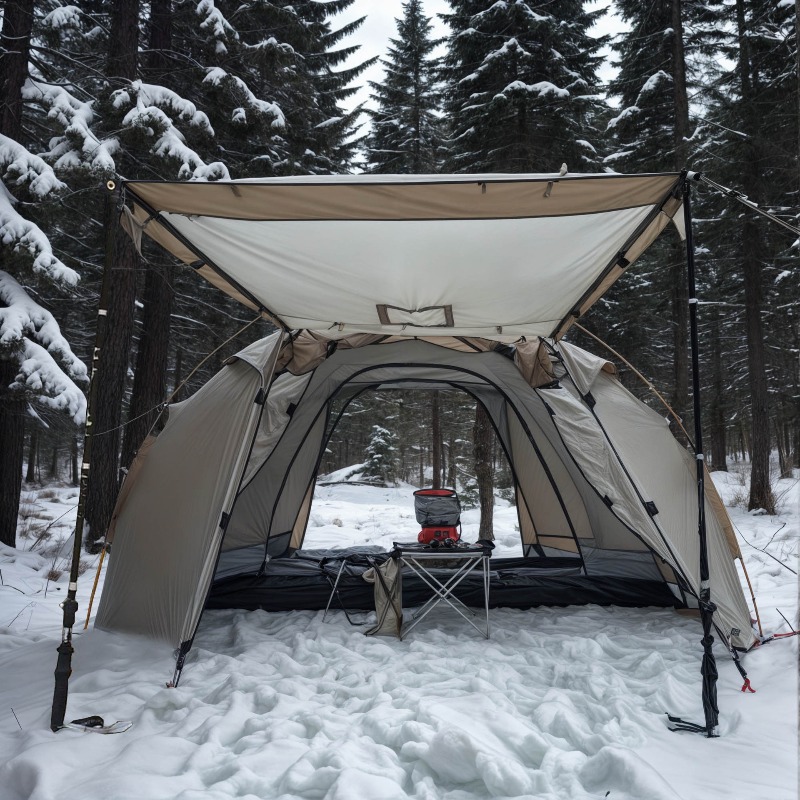 Outdoor Hunting Tent - 屋外耐火ホットテント 2人用 防水拡張ドームテント スノースカート付き キャンプ ハイキング