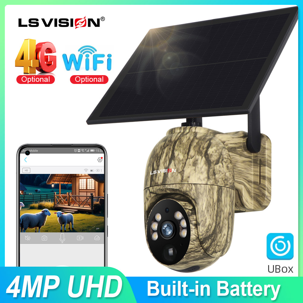 Outdoor Hunting Camera Wireless - Ls vision-屋外ソーラーセキュリティカメラ、4g SIMハンティングカメラ、ワイヤレスwifi、360 ° ライブビュー、動物監視カメラ、ip66、2k、4mp