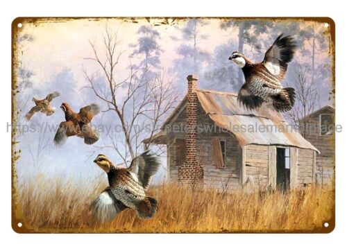 Hunting Quail - 屋内壁掛けアート、ウズラ狩猟、鳥、動物、野生生物、風景アート、金属製ブリキ看板、サイン