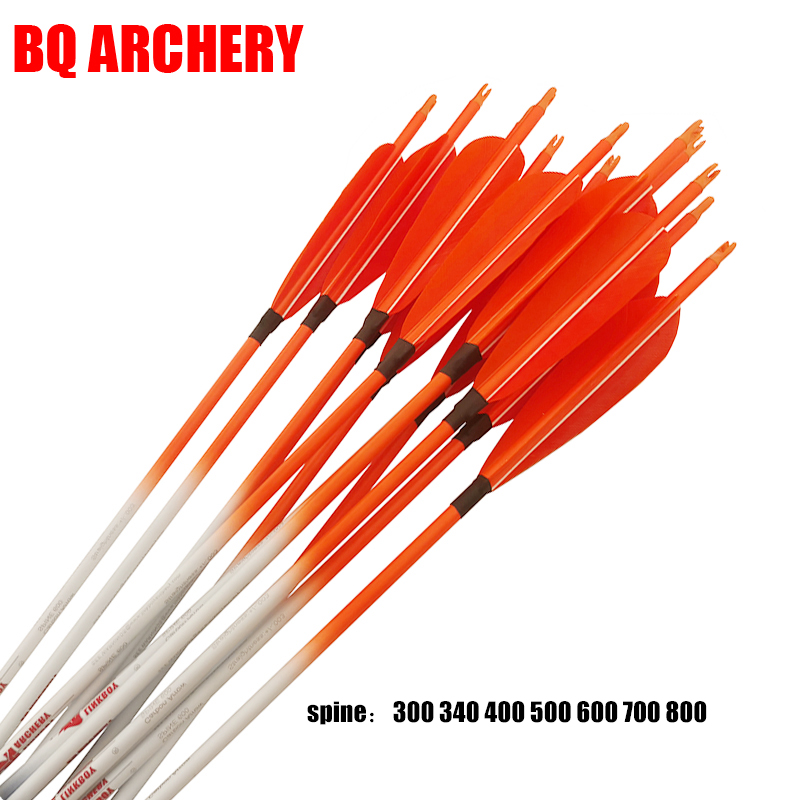 Arrow Carbon Shaft - アーチェリー用カーボン矢、七面鳥の羽、プラスチックノック、狩猟アクセサリー、Sp300、28-30インチ、5インチ、75グラムチップ、6本入り