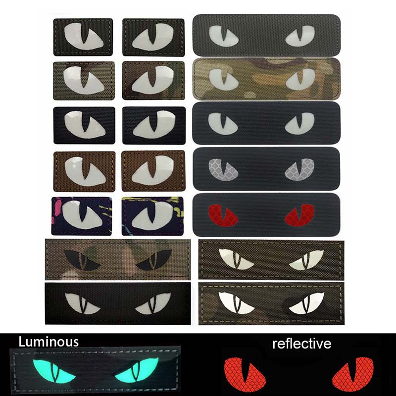 Hunting Blind Fabric - 5 ピース/セット、キャットタイガーアイフックファスナーパッチ暗闇で光る、バックパック、ベスト、ヘルメット、ギア用の軍事ステッカー戦術アップリケ