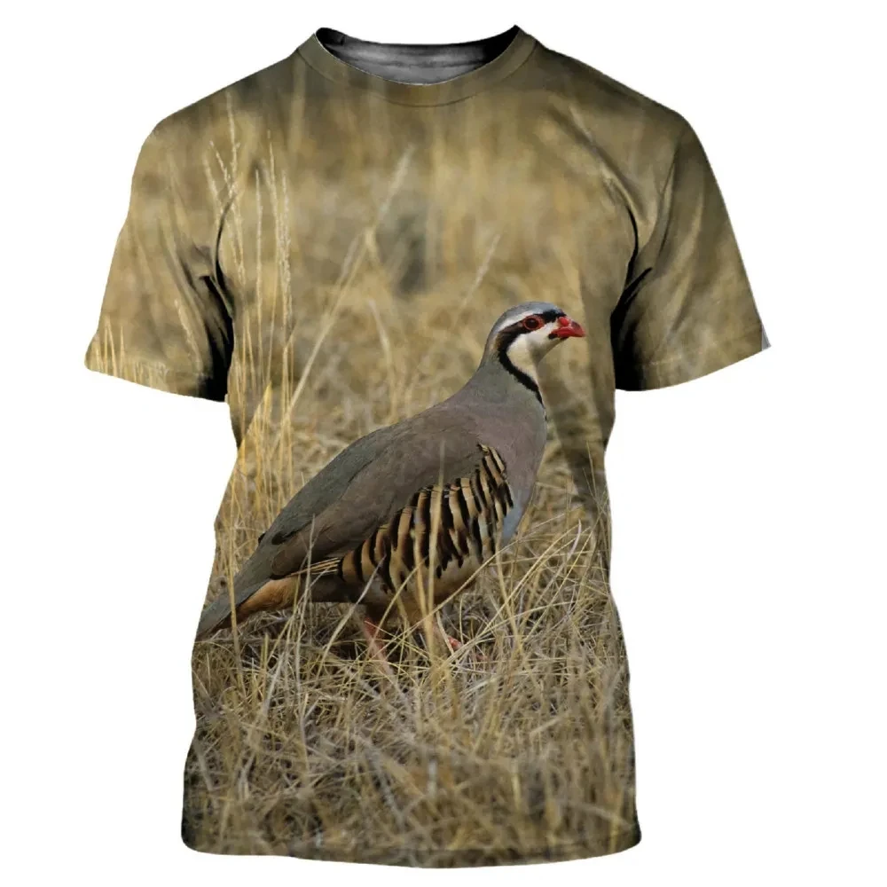 Hunting Quail - 新しい夏迷彩狩猟動物ウズラ柄プリントメンズラウンドネック Tシャツカジュアル半袖オーバーサイズファッショナブル M