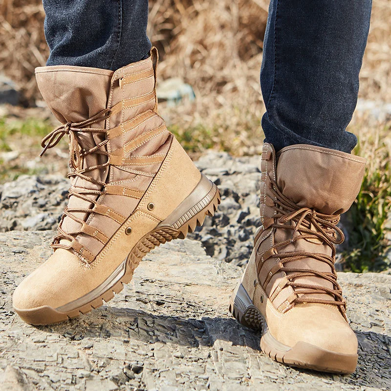 Outdoor Hunting Youtube - ホットタクティカルEU 38-46ハイチューブデザートブーツ春用耐摩耗防水アウトドアハイキングシューズ女性用釣り狩猟スニーカー男性用