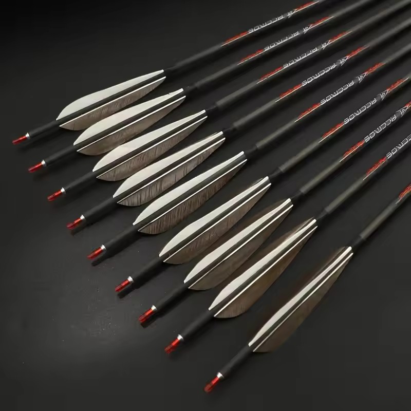 Arrow Carbon Shaft - リカーブおよびコンパウンドボウハンティング用のピュアカーボンアロー、accmos 33in、id6.2mm背骨、250/300/350/400/500/600/700/800、七面鳥の羽、5インチ