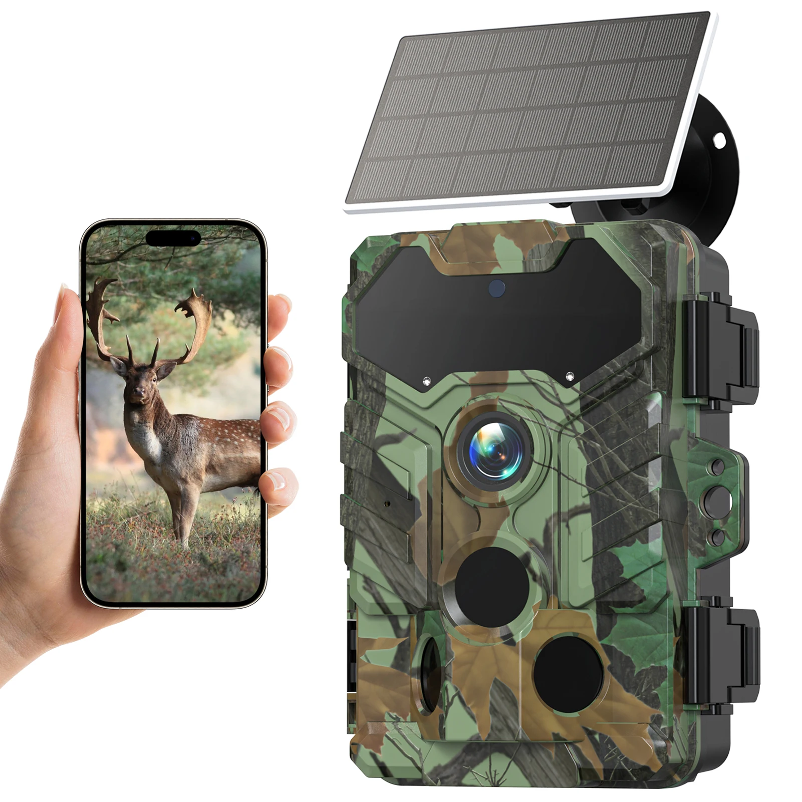 Outdoor Hunting Camera Wireless - ソーラーカメラ屋外ワイヤレストレイルカメラ 32MP 赤外線ナイトビジョン WiFi 対応 IP66