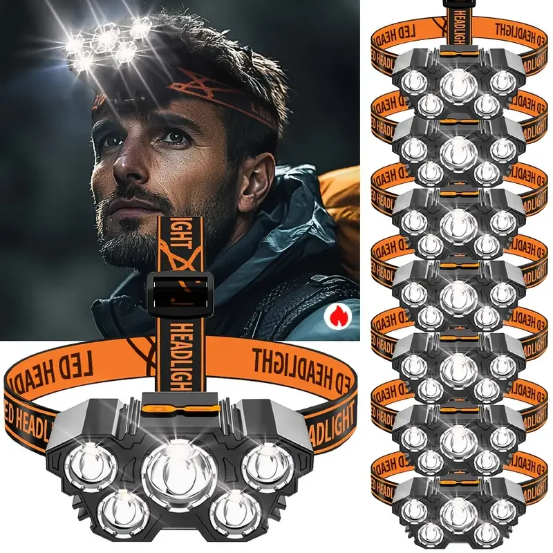 Outdoor Hunting Lights - ポータブル 5LED アウトドアヘッドランプ、内蔵バッテリー付き、充電式、旅行、キャンプ、釣り、狩猟用のワークライトヘッドランプ