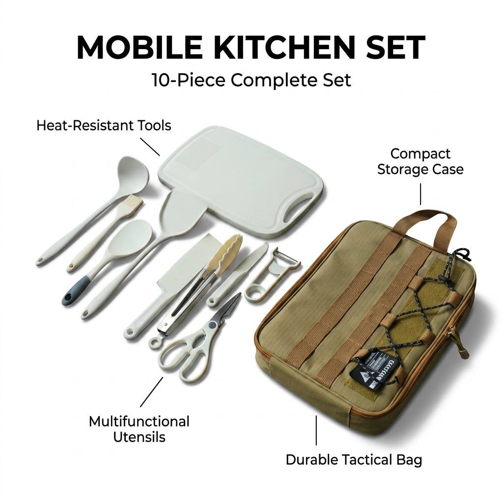 ポータブル9点キャンプキッチン用品セット屋外調理器具キット収 - Outdoor Hunting Kitchen のレビューと価格