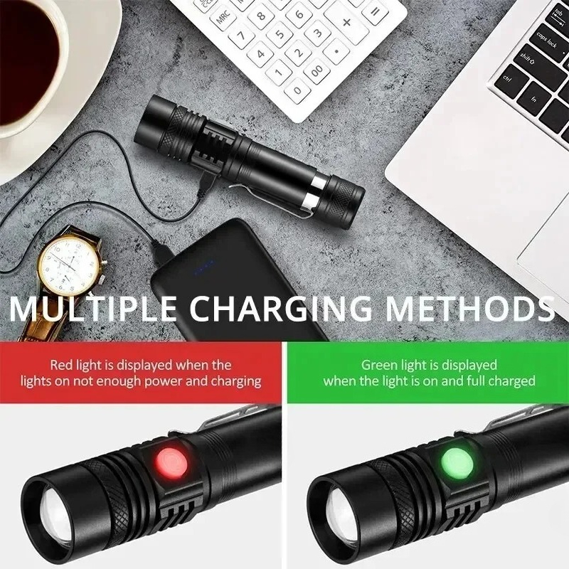T6 LED 充電式懐中電灯、18650 ズーム可能なトーチ - Outdoor Hunting Lights のレビューと価格