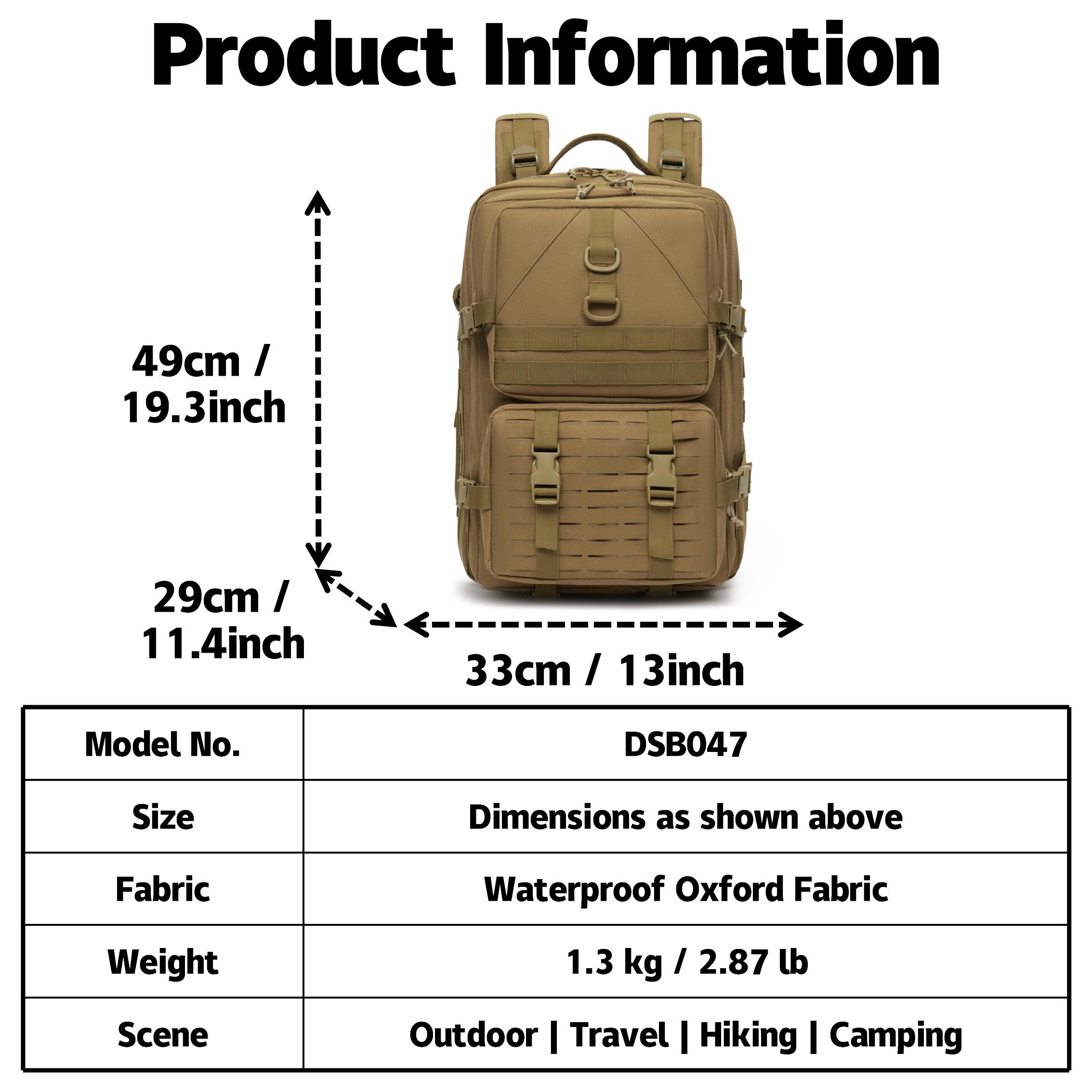 防水加工、大容量、アウトドア戦術バックパック、登山、ハイキン - Outdoor Hunting Logo のレビューと価格