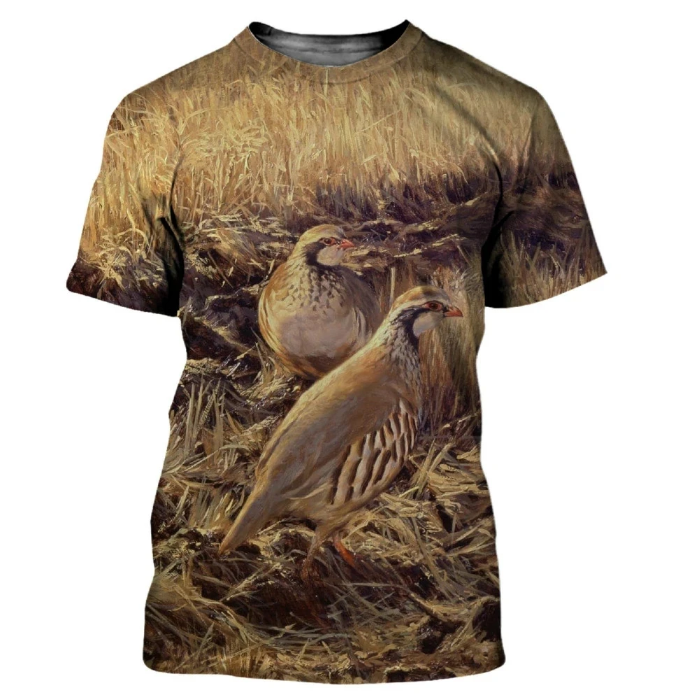 新しい夏迷彩狩猟動物ウズラ柄プリントメンズラウンドネック T - Hunting Quail のレビューと価格