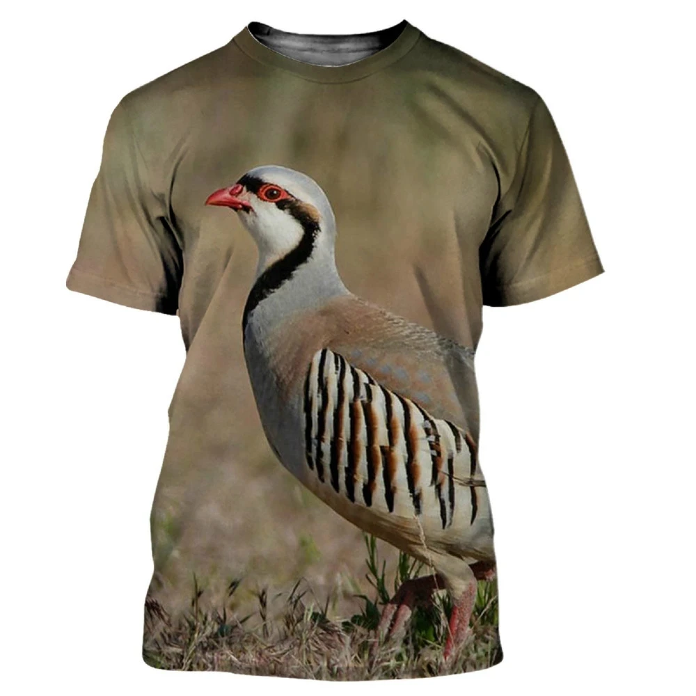 新しい夏迷彩狩猟動物ウズラ柄プリントメンズラウンドネック T - Hunting Quail のレビューと価格
