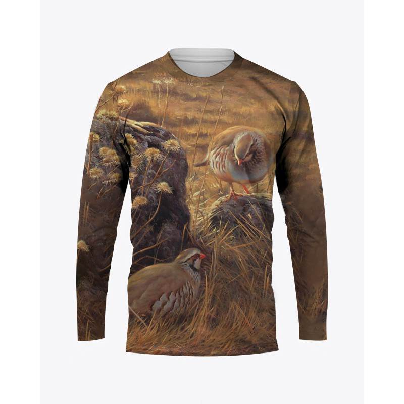 男性と女性のための長袖カモフラージュTシャツ,ウズラの3Dプ - Hunting Quail のレビューと価格