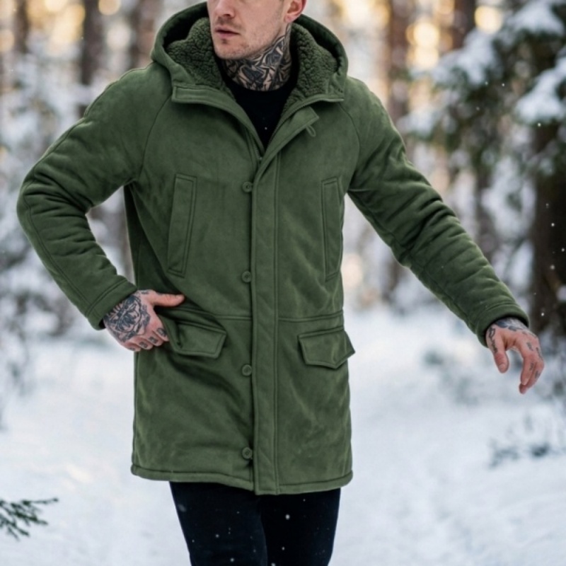 メンズフード付きフリースジャケット新しい冬の新作フェイクファ - Outdoor Hunting News のレビューと価格